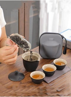 XiuWoo 1 Pot And 3 Cups Of Travel Tea Set Lid Bowl-Black  - Image 3