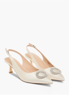 Flora Bella By Shoexpress Women Embellished Slingback Shoes with Kitten Heels and Buckle Closure  - Image 1