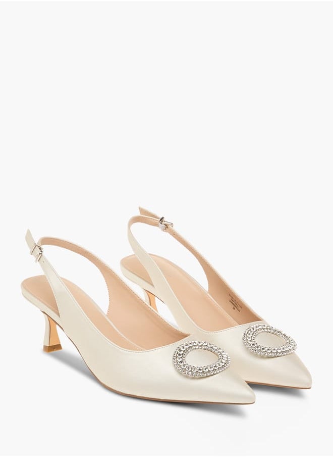 Flora Bella By Shoexpress Women Embellished Slingback Shoes with Kitten Heels and Buckle Closure  - Image 1