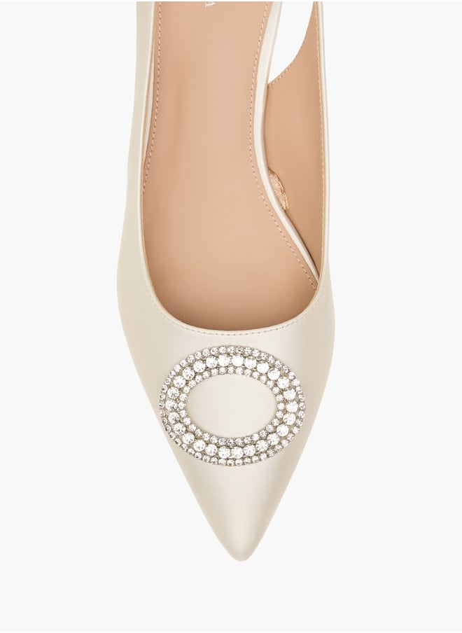 Flora Bella By Shoexpress Women Embellished Slingback Shoes with Kitten Heels and Buckle Closure  - Image 4
