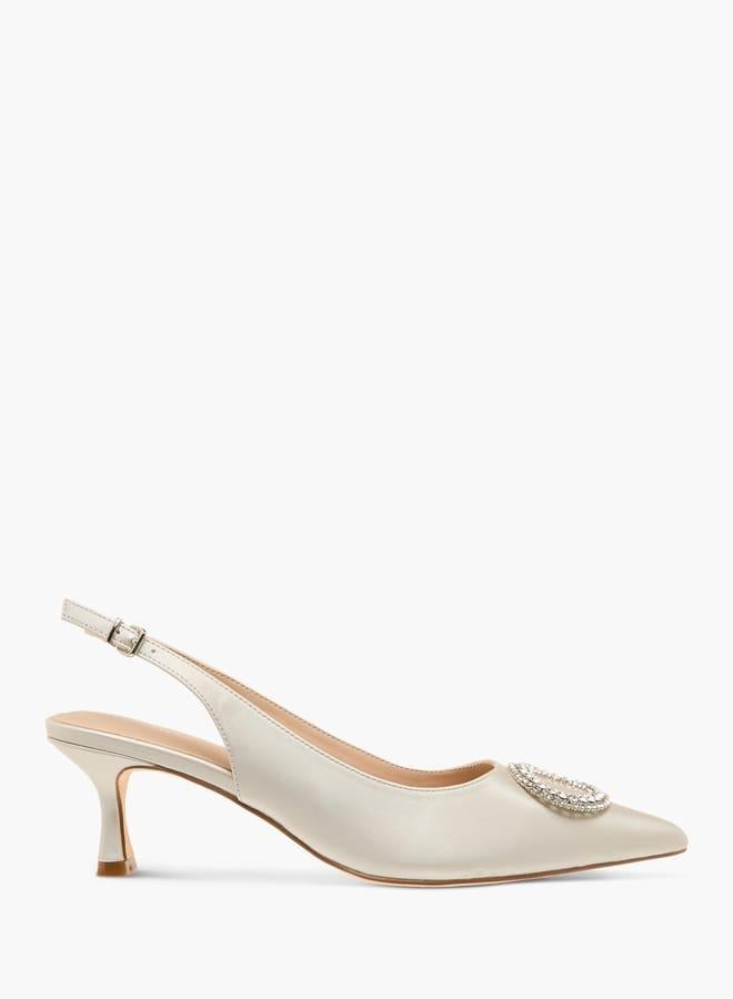 Flora Bella By Shoexpress Women Embellished Slingback Shoes with Kitten Heels and Buckle Closure Ramadan Collection - Image 2