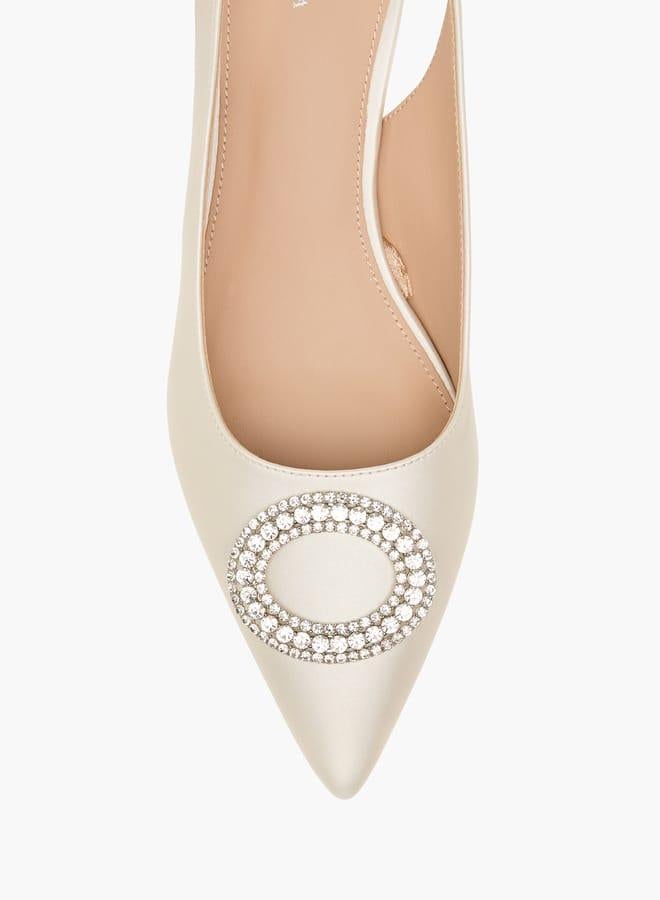 Flora Bella By Shoexpress Women Embellished Slingback Shoes with Kitten Heels and Buckle Closure Ramadan Collection - Image 4