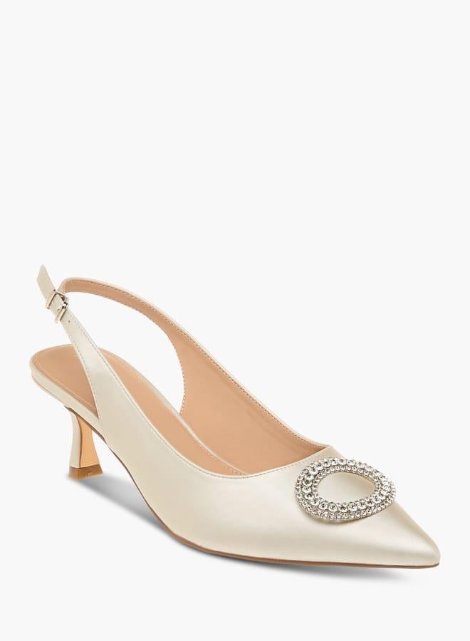 Flora Bella By Shoexpress Women Embellished Slingback Shoes with Kitten Heels and Buckle Closure Ramadan Collection - Image 1