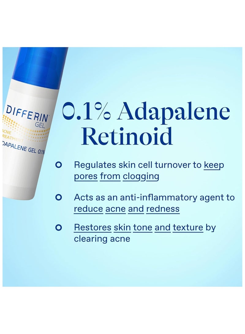 Differin Acne Treatment Gel, 90 Day Supply, Retinoid Treatment for Face with 0.1% Adapalene, Gentle Skin Care for Acne Prone Sensitive Skin, 45g Pump (Packaging May Vary)
