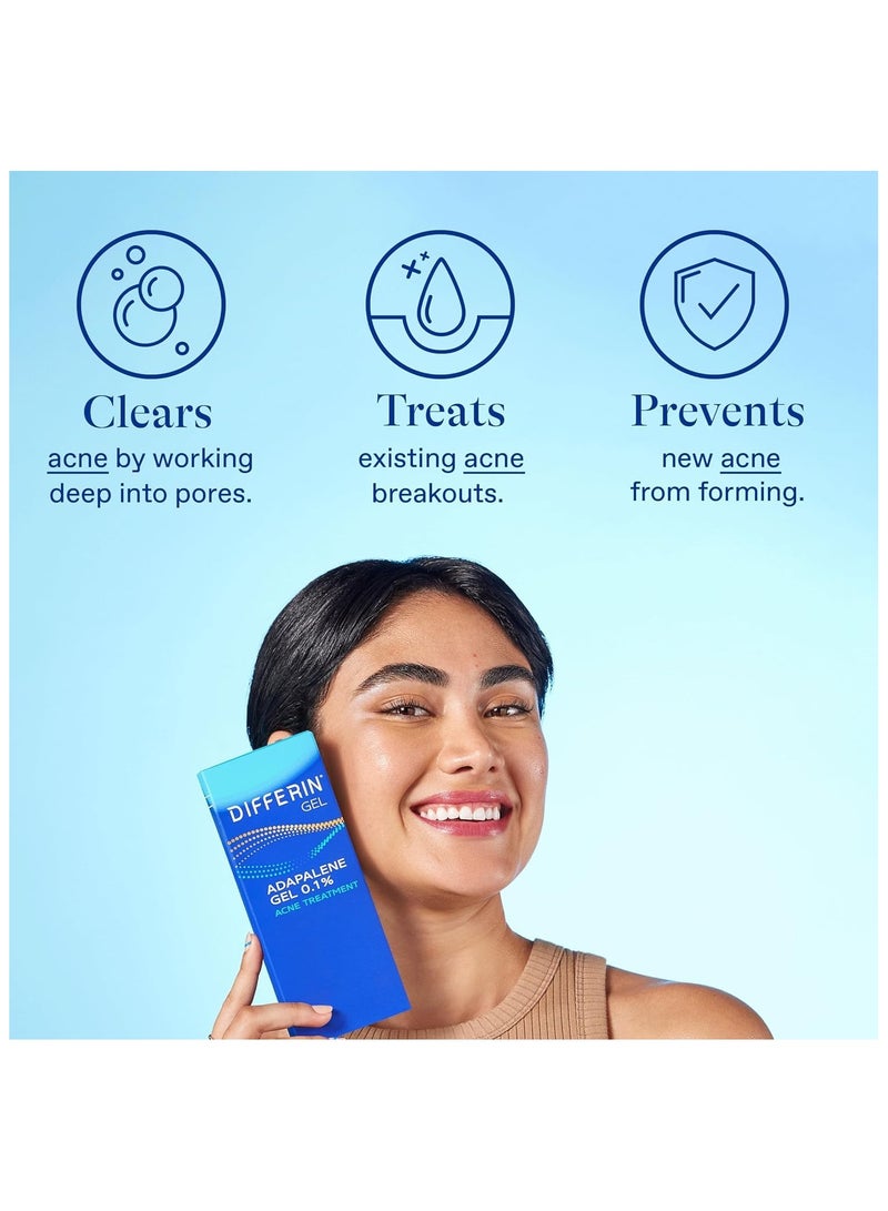 Differin Acne Treatment Gel, 90 Day Supply, Retinoid Treatment for Face with 0.1% Adapalene, Gentle Skin Care for Acne Prone Sensitive Skin, 45g Pump (Packaging May Vary)