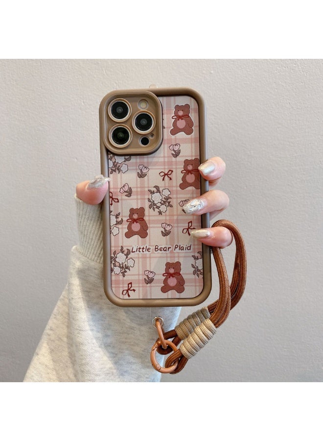 NIBEMINENT Lanyard Leopard Pattern Protective TPU Case Cover For iPhone 14 Pro, Plaid Bear With Lanyard - Image 2