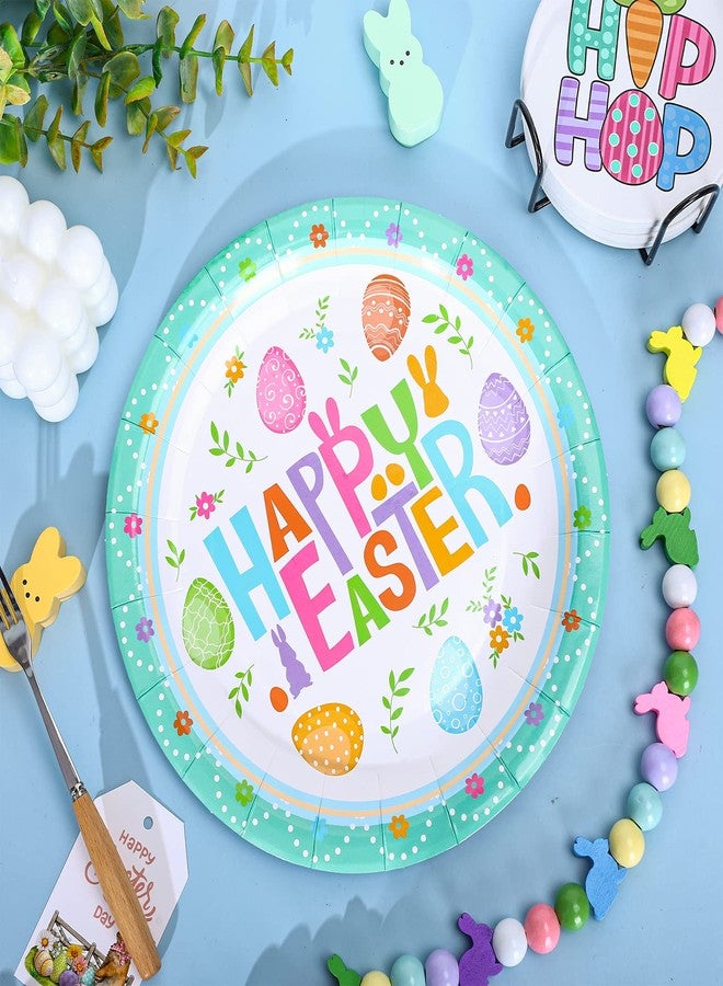 Whaline 40Pcs Happy Easter Egg Paper Plates Easter Floral Round Disposable Plates 9 Inch Colorful Easter Flower Decorative Tableware for Easter Holiday Spring Birthday Party Supplies Table Decoration - Image 3