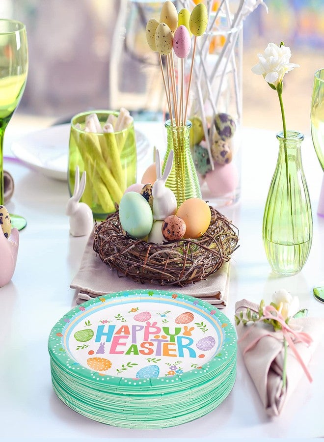 Whaline 40Pcs Happy Easter Egg Paper Plates Easter Floral Round Disposable Plates 9 Inch Colorful Easter Flower Decorative Tableware for Easter Holiday Spring Birthday Party Supplies Table Decoration - Image 5