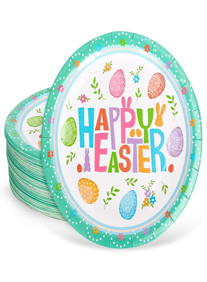 Whaline 40Pcs Happy Easter Egg Paper Plates Easter Floral Round Disposable Plates 9 Inch Colorful Easter Flower Decorative Tableware for Easter Holiday Spring Birthday Party Supplies Table Decoration - Image 1