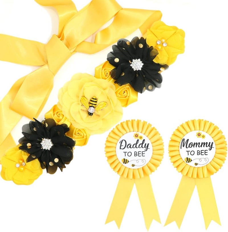 TTCOROCK Yellow Maternity Sash & Mommy Daddy Corsage Set - Image 1
