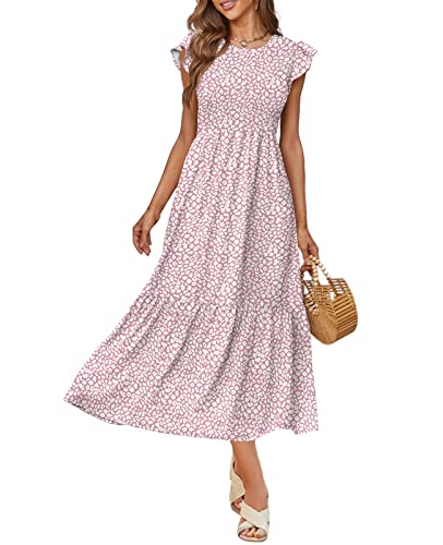 OFEEFAN Maxi Dress Casual Summer Outfits Bridal Shower Dress Wedding Guest Pink L - Image 3