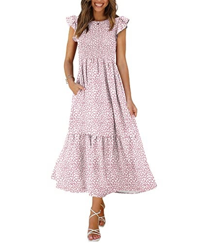 OFEEFAN Maxi Dress Casual Summer Outfits Bridal Shower Dress Wedding Guest Pink L - Image 1