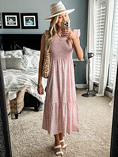 OFEEFAN Maxi Dress Casual Summer Outfits Bridal Shower Dress Wedding Guest Pink L - Image 2