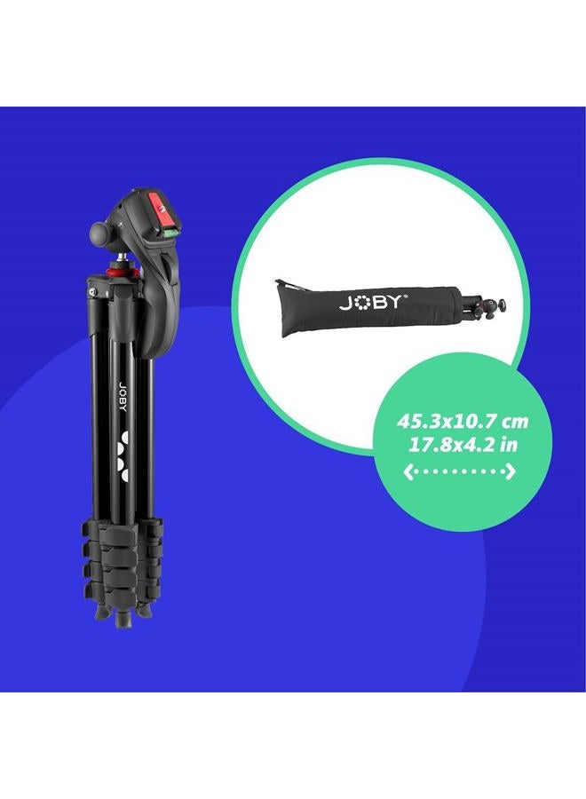 JOBY Compact Action Tripod, Camera Tripod with Ball Head, Universal ¼-20” Quick Release Mount and Carrying Bag, for CSC,DSLR, Mirrorless Cameras, Colour: Black, 1.5kg Capacity - Image 3