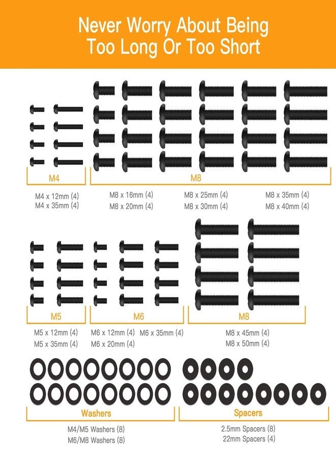 Perlegear Universal VESA screw set for TVs up to 80 inches, contains M4 M5 M6 M8 TV screws, washers and spacers, fastening material for TV wall bracket, TV screws, black - PGUHP2-E - Image 2