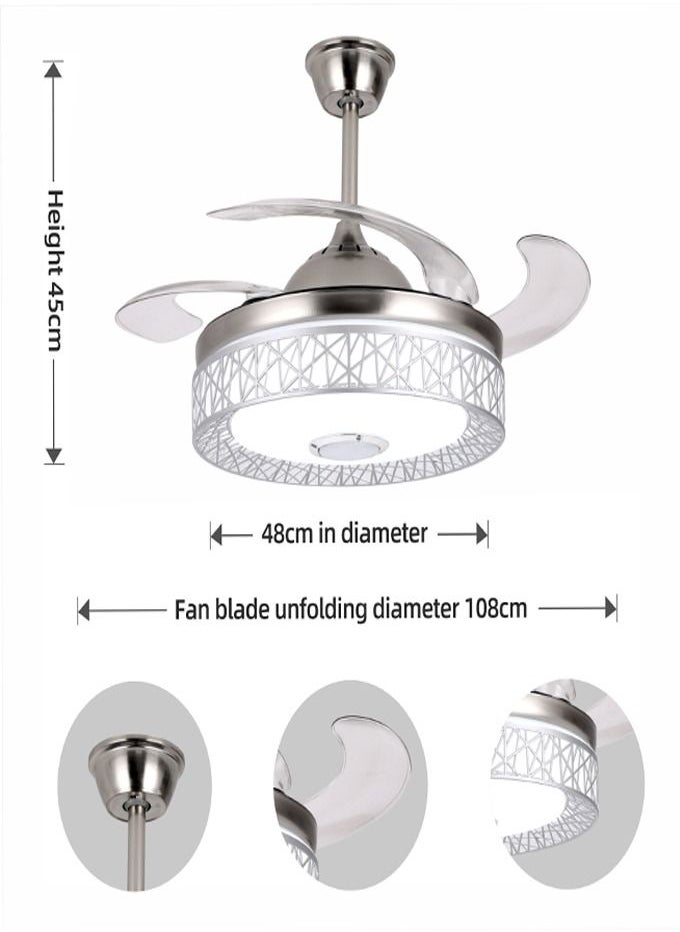 MODI - 42 inch Bluetooth Audio Fan Light, Simple Fan Light With Remote Control (Silver ) - Image 1