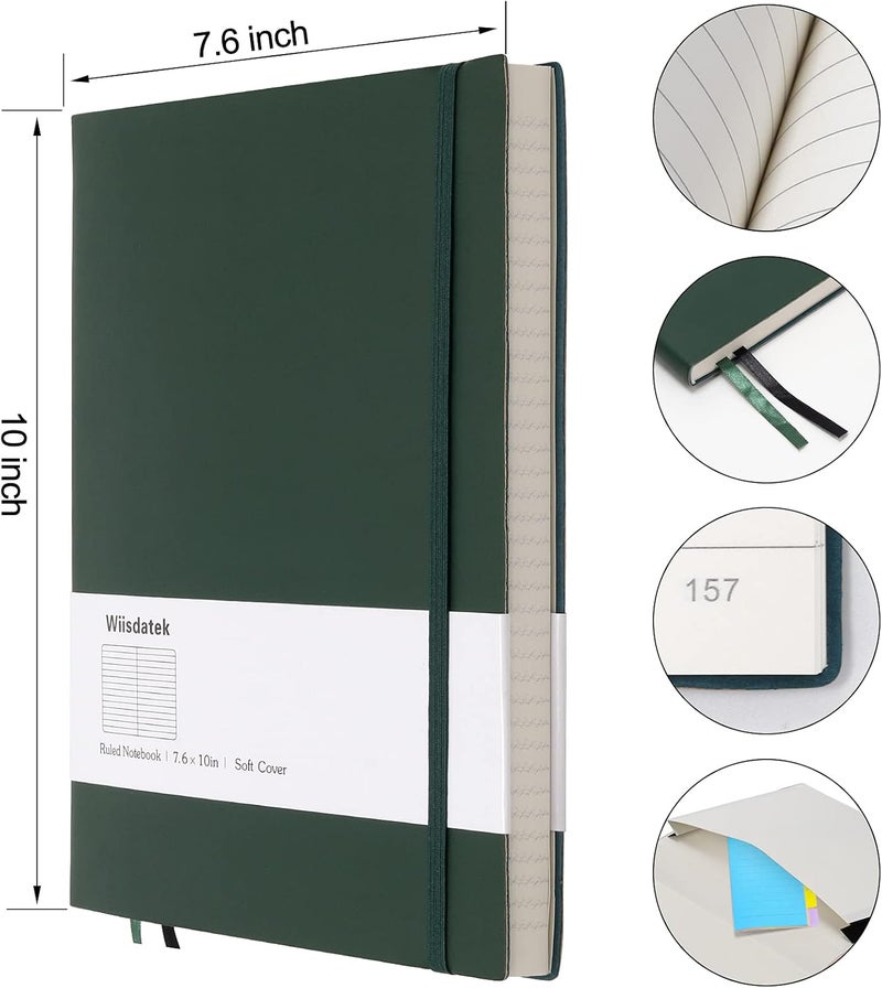 Wiisdatek B5 College Ruled Notebooks - 2 Pack B5 Large Journal Notebooks with 376 Numbered Pages,100gsm Thick Lined Paper,Soft PU Leather Cover,7.6 X 10 inch(GREEN) - Image 4