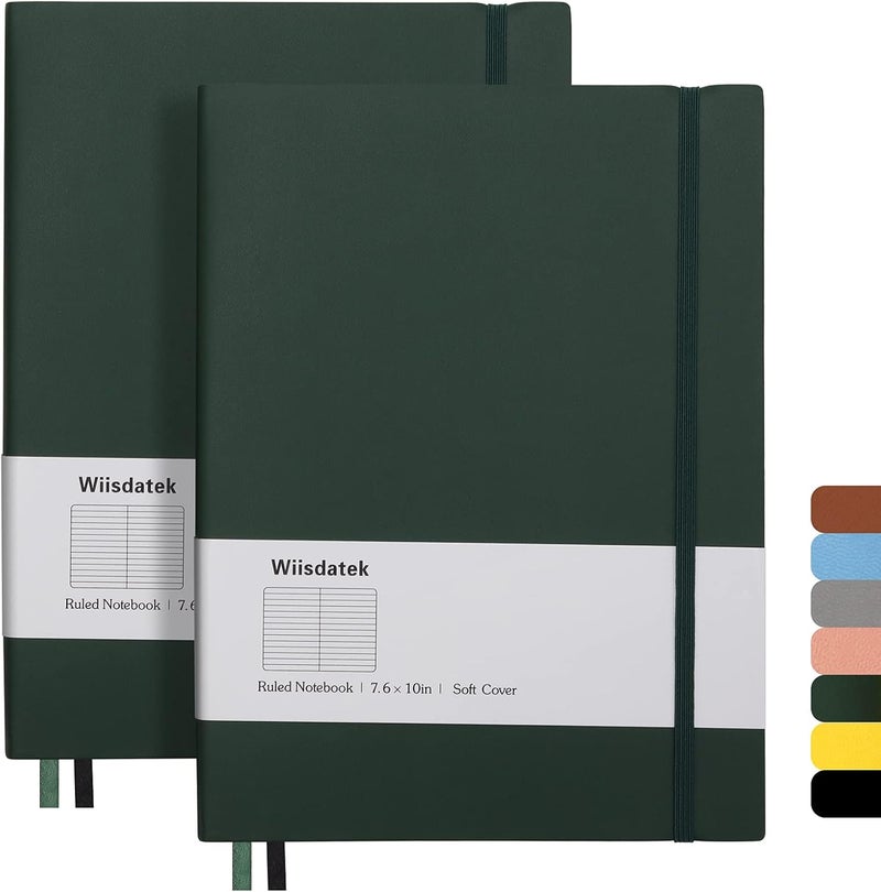 Wiisdatek B5 College Ruled Notebooks - 2 Pack B5 Large Journal Notebooks with 376 Numbered Pages,100gsm Thick Lined Paper,Soft PU Leather Cover,7.6 X 10 inch(GREEN) - Image 1
