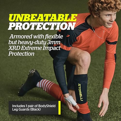 Storelli BodyShield Leg Guards, Premium Compression Shin Guard Sleeves for Soccer Players, Impact Protection, UV-Resistant, Sweat-Wicking, Unisex, 1 Pair, White, Youth Large - Image 2