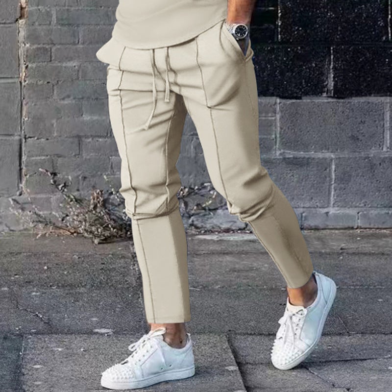 2024 Mens Autumn Casual Sportswear Set Apricot Trousers  - Image 1