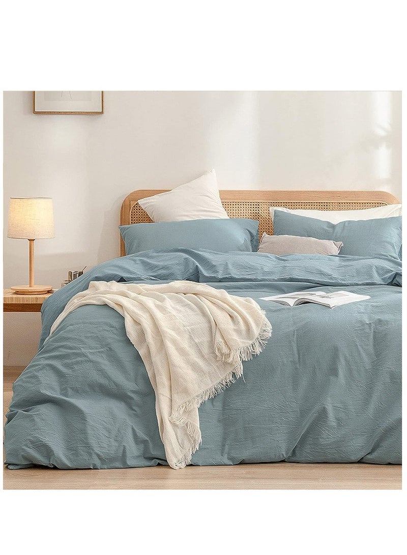 High-Quality Solid Color Single Bed 4-Piece Set Skin-Friendly Fabric Bedding Includes 1 Duvet Cover, Bed Sheet, and 2 Pillowcases (150*200cm) - Image 1