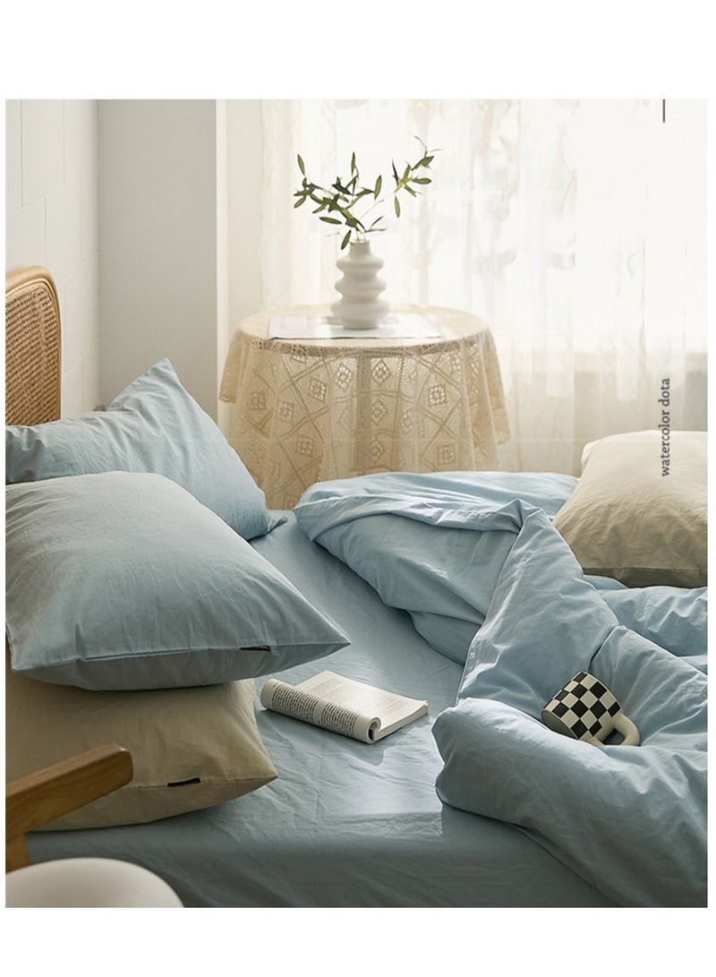 High-Quality Solid Color Single Bed 4-Piece Set Skin-Friendly Fabric Bedding Includes 1 Duvet Cover, Bed Sheet, and 2 Pillowcases (150*200cm) - Image 2