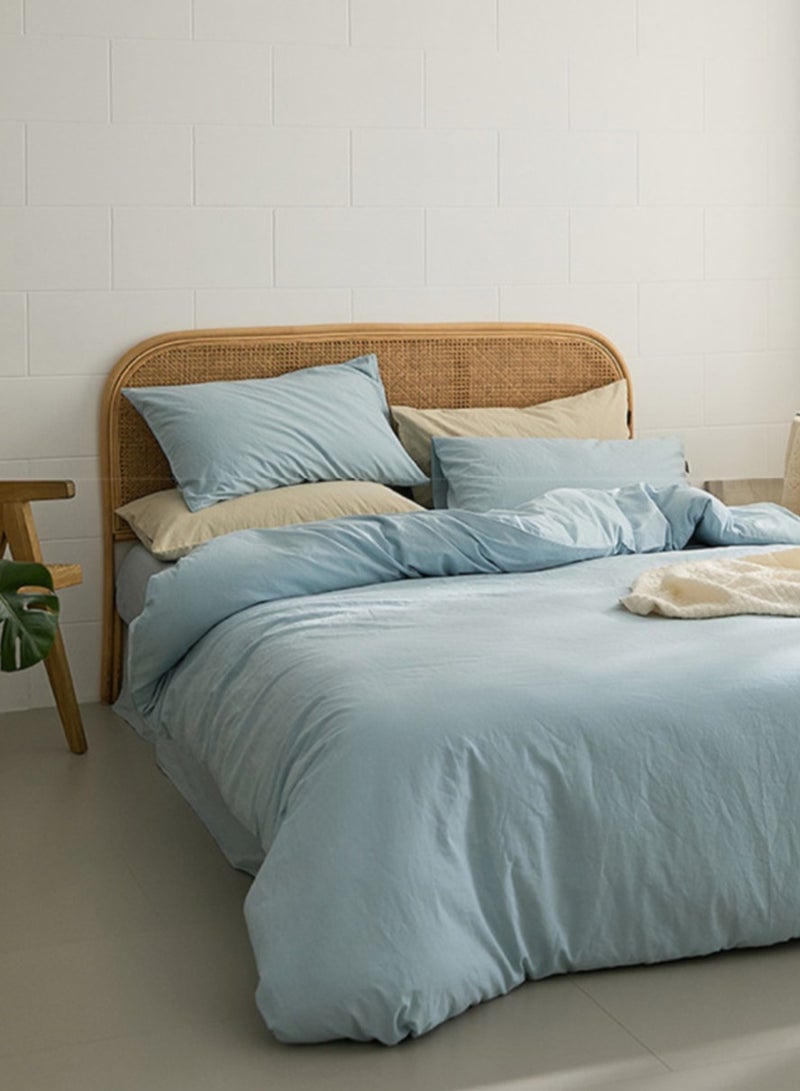 High-Quality Solid Color Single Bed 4-Piece Set Skin-Friendly Fabric Bedding Includes 1 Duvet Cover, Bed Sheet, and 2 Pillowcases (150*200cm) - Image 3