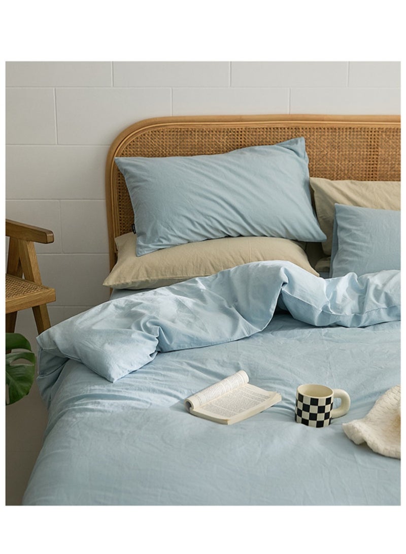 High-Quality Solid Color Single Bed 4-Piece Set Skin-Friendly Fabric Bedding Includes 1 Duvet Cover, Bed Sheet, and 2 Pillowcases (150*200cm) - Image 5