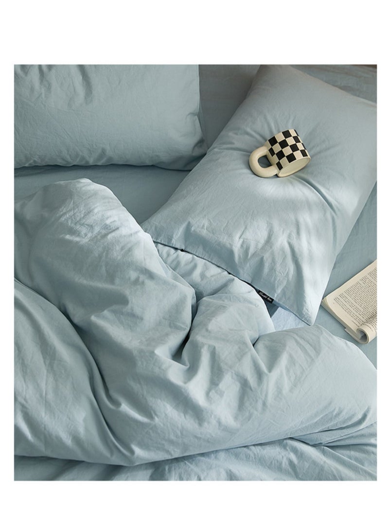 High-Quality Solid Color Single Bed 4-Piece Set Skin-Friendly Fabric Bedding Includes 1 Duvet Cover, Bed Sheet, and 2 Pillowcases (150*200cm) - Image 4