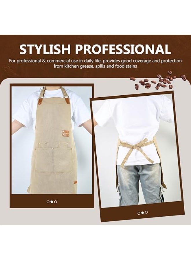 ديوتي مريلة قماشية مقاومة للماء وقابلة للتعديل مع جيوب للرجال والنساء، متينة ومقاومة للزيت، مناسبة للطهي والخبز والشواء وأعمال المطبخ. - Image 4