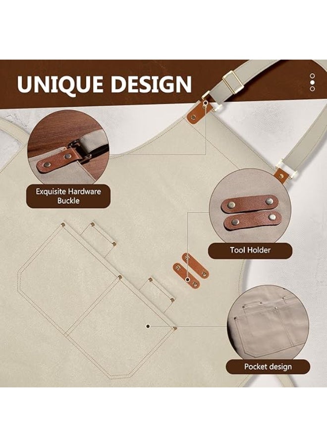 ديوتي مريلة قماشية مقاومة للماء وقابلة للتعديل مع جيوب للرجال والنساء، متينة ومقاومة للزيت، مناسبة للطهي والخبز والشواء وأعمال المطبخ. - Image 2