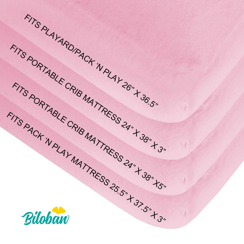 Biloban Pack and Play Sheets Fitted, 2 Pack Pack and Play Sheet Fits for Graco Pack n Play Mattress, Neutral Playard Sheets for Baby Boys and Girl, White & Pink, 38”X 26” - Image 2
