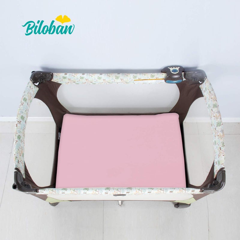 Biloban Pack and Play Sheets Fitted, 2 Pack Pack and Play Sheet Fits for Graco Pack n Play Mattress, Neutral Playard Sheets for Baby Boys and Girl, White & Pink, 38”X 26” - Image 3