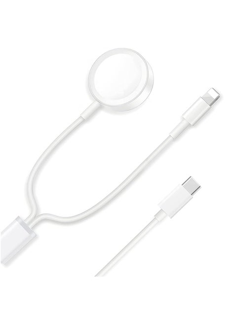 Type C 2-in-1 Fast Charging for iPhone&Watch(1.8m)White，Premium Charger Cable，Smart Watch Magnetic Cable For Watch Series 9 8 7 6 5 4 3 2 1 SE1 SE2 & iPhone 14/13/12/11