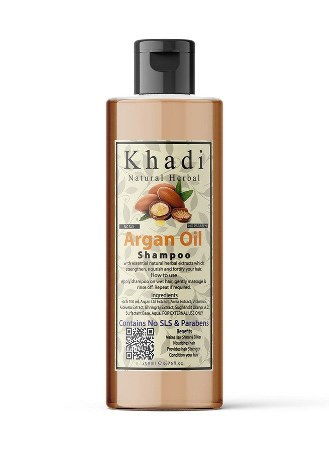 Khadi Natural Herbal Argan Oil Shampoo For Hair Growth Enriched With Argan Amla Bhringraj Aloevera And Vitamn E Extract Strenthen Hair Sls And Parben Free Argan Shampoo For Men And Women Pack Of 200Ml - Image 1