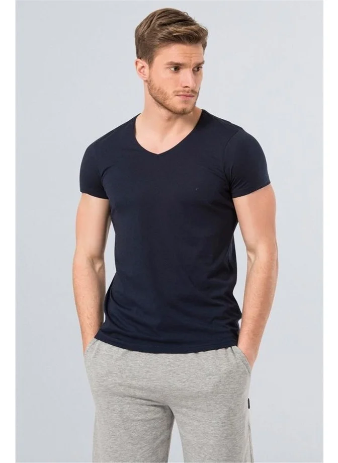 cacharel 2170 Modal V Neck Men's T-Shirt - Navy Blue