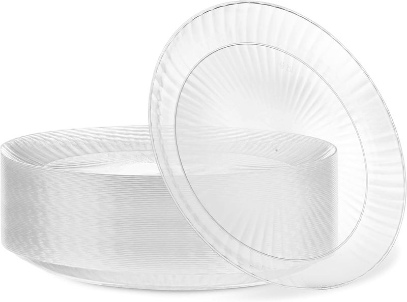 PLASTICPRO 60 Pack Crystal Like Clear Disposable 9 inch Plastic Plates Dinner Dishes Plates for Special Occasions Parties - Image 1