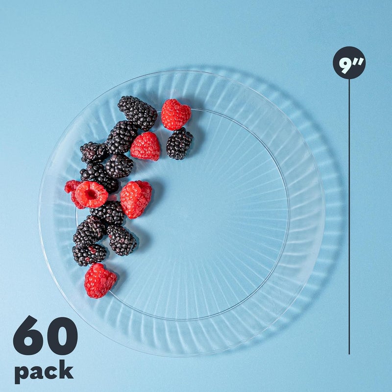 PLASTICPRO 60 Pack Crystal Like Clear Disposable 9 inch Plastic Plates Dinner Dishes Plates for Special Occasions Parties - Image 5
