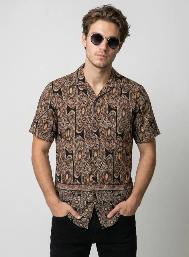 Take Two Men Printed Cuban Collar Shirt By SNX