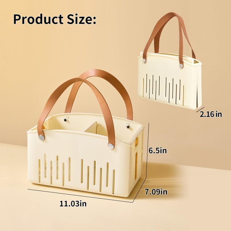 KHNR Portable Shower Caddy,Foldable Shower Caddy with Handle and Adjustable Divider,Plastic Shower Storage Basket,Quick Dry Bathroom Shower Organizer Bin for College,Dorm Room,Travel Essentials(Cream) - Image 5