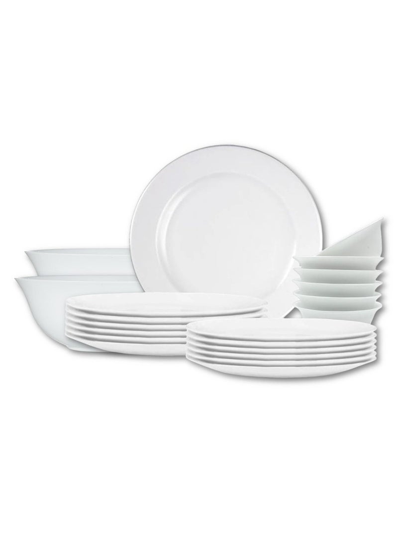 Houzi Houzi 20 Pcs Opal ware Dinner set 6 x Dinner plate 6 x Dessert plate 6 x Bowls and 2 x Serving bowl Dishwasher Microwave safe BPA Free  - Image 1