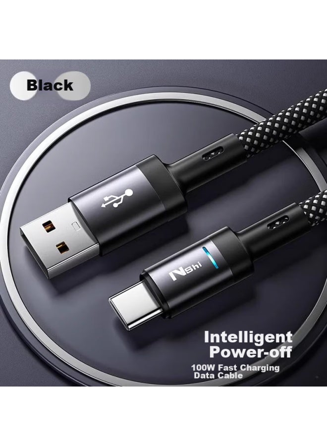 CAN كابل بيانات Type-c من فيت، كابل شحن 100 واط، شحن فائق السرعة، إيقاف تشغيل تلقائي، مناسب لهواوي، أوبو، هونر، نوفا، شاومي، فيفو، كابل شحن سريع 66 واط، 1 متر، أسود - Image 2