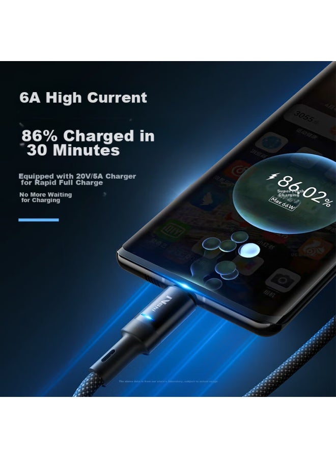 CAN كابل بيانات Type-c من فيت، كابل شحن 100 واط، شحن فائق السرعة، إيقاف تشغيل تلقائي، مناسب لهواوي، أوبو، هونر، نوفا، شاومي، فيفو، كابل شحن سريع 66 واط، 1 متر، أسود - Image 5