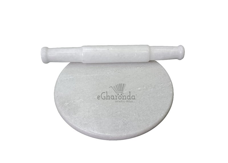 eGharonda eGharonda White Marble ChaklaRolling Pin BoardRotiChapati Maker Marble BelanRolling Pin for Kitchen Chakla Belan Combo Chakla 10Inch Belan 12 Inch  - Image 5