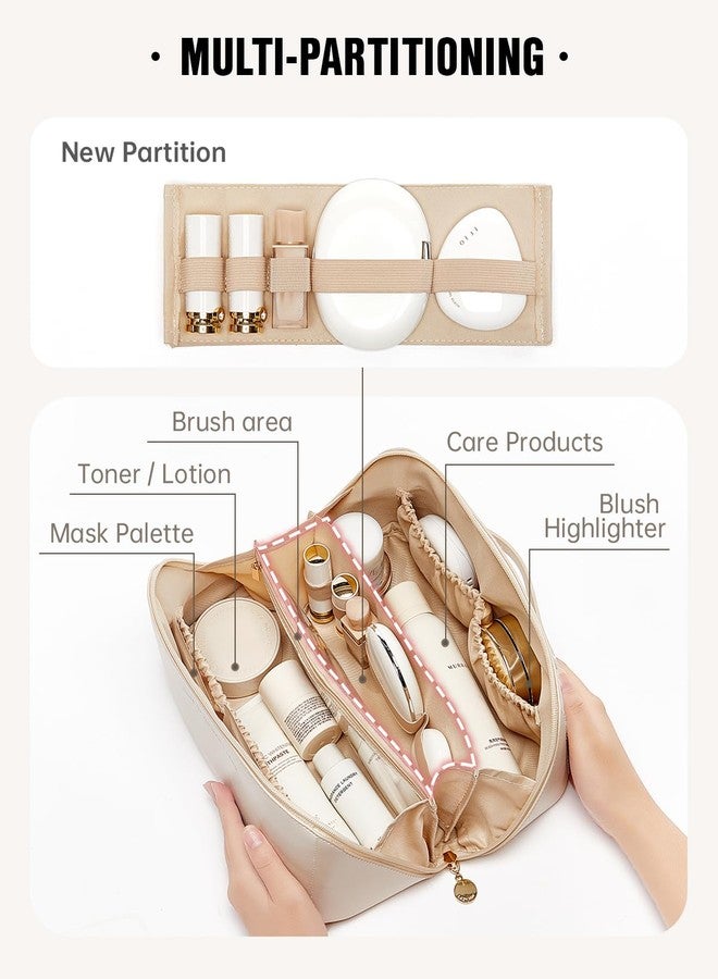 EACHY Large Capacity Travel Cosmetic Bags for Women, Waterproof Makeup Bag for Easy Access, Multifunctional Storage Toiletry Bag with Handle and Divider, Pink, Rustic - Image 2