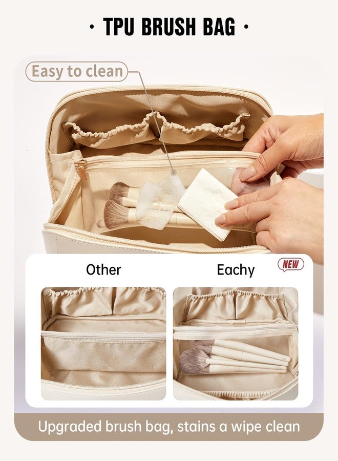 EACHY Large Capacity Travel Cosmetic Bags for Women, Waterproof Makeup Bag for Easy Access, Multifunctional Storage Toiletry Bag with Handle and Divider, Pink, Rustic - Image 4