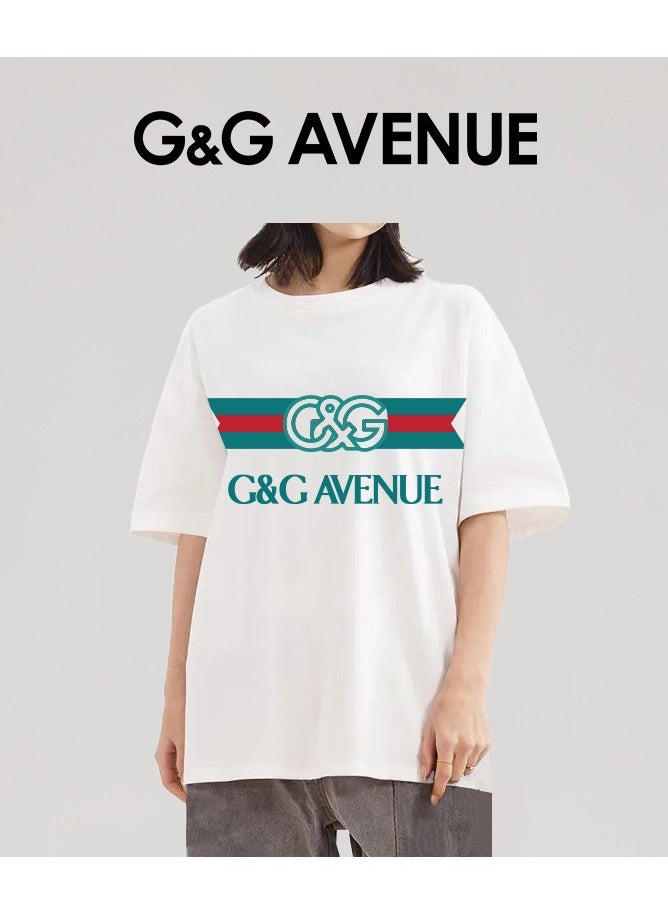 G&G AVENUE - Heavy cotton fabric Unisex Unisex Innovative T-shirt Fashion Letter Printing Casual Top Sports Short Sleeves Versatile New Trend White Oversized - Image 1