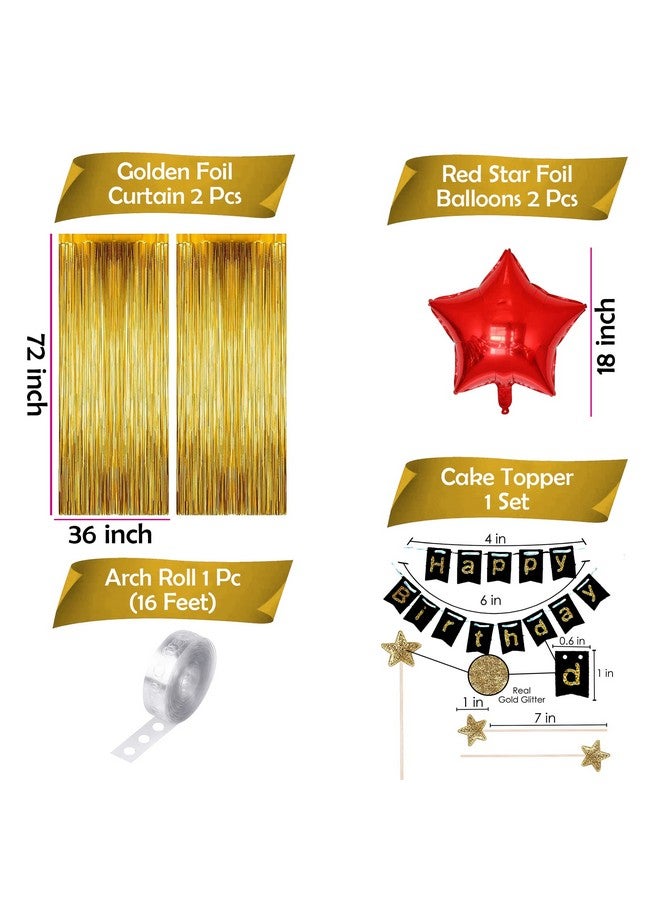 Party Propz Party Propz Happy Birthday Decoration Items - 63Pcs Red, Black, Gold Balloons for Birthday | Happy Birthday Foil Balloon Set | Golden Foil Curtains for Birthday Decoration | Birthday Decoration Items - Image 3