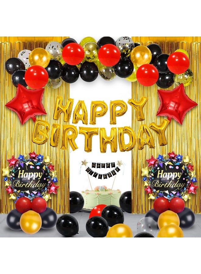 Party Propz Party Propz Happy Birthday Decoration Items - 63Pcs Red, Black, Gold Balloons for Birthday | Happy Birthday Foil Balloon Set | Golden Foil Curtains for Birthday Decoration | Birthday Decoration Items - Image 1
