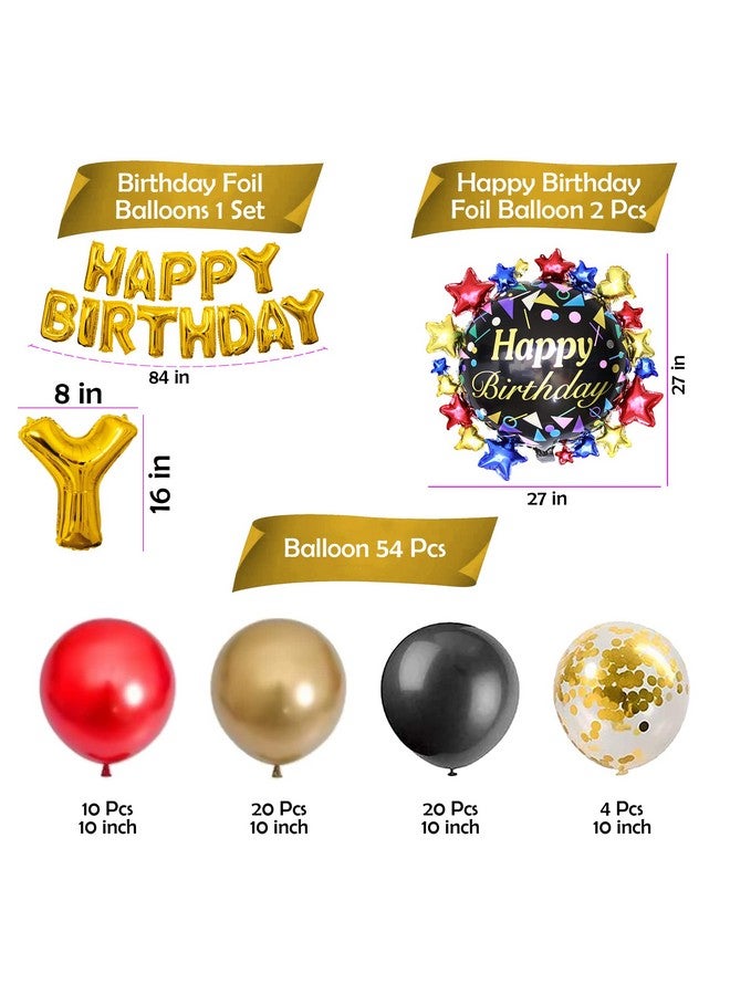 Party Propz Party Propz Happy Birthday Decoration Items - 63Pcs Red, Black, Gold Balloons for Birthday | Happy Birthday Foil Balloon Set | Golden Foil Curtains for Birthday Decoration | Birthday Decoration Items - Image 2